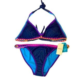 NEW! Papaya Fluorescent Embroidery Bikini Women’s Size 16 Swimsuit Bathing Suit